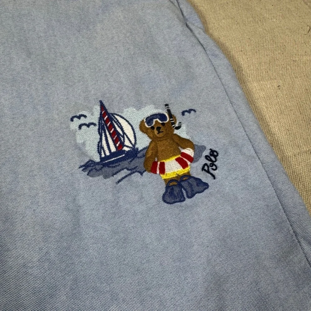 Polo Ralph Lauren Shorts Mens 34 Blue Excellent Polo Bear Embroidered Nautical